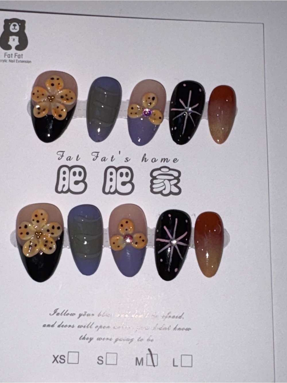 Purple & Black Floral Accent Press-On Nails
